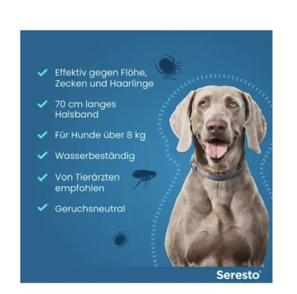 Für große Hunde Seresto Halsband 70 cm gegen Leishmaniose, Flöhe und Zecken, orginalverpackt