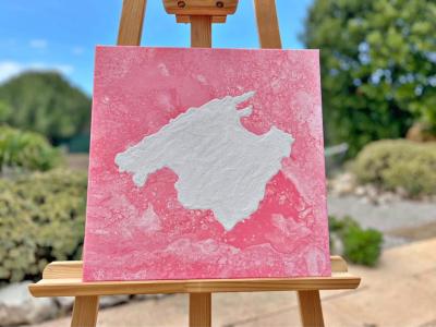Mallorca Bild Acryl mit Sand auf Leinwand 40x40 Pink Rosa