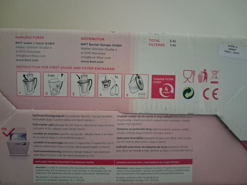 Wasserfilter weiß N E U, 2,6 Liter , Filter 1,4 Liter